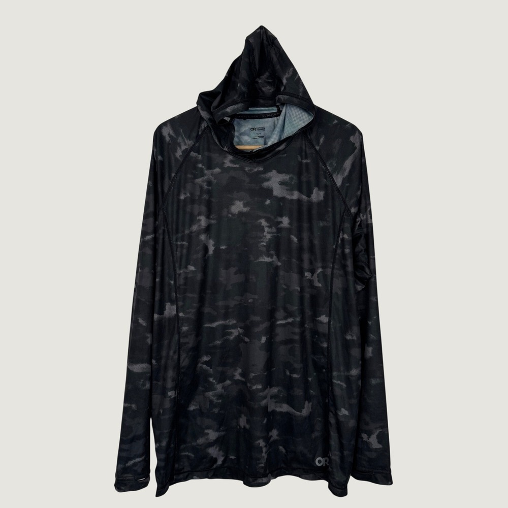 Outdoor Research Echo Printed Hoodie Mens 1X Camo Black Grey Sun Shirt 300209